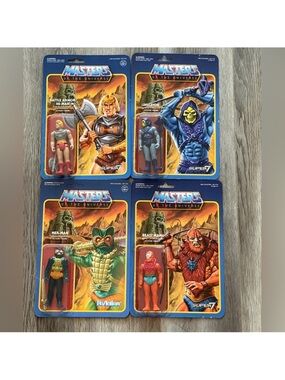 All 4 He-Man Masters Of The Universe MOTU Funko Reaction Super 7 Toy Figures